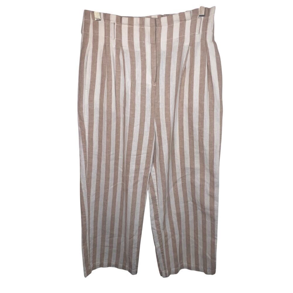 J.Crew factory women sz 6 striped flared paper bag linen‎ blend crop boho pant